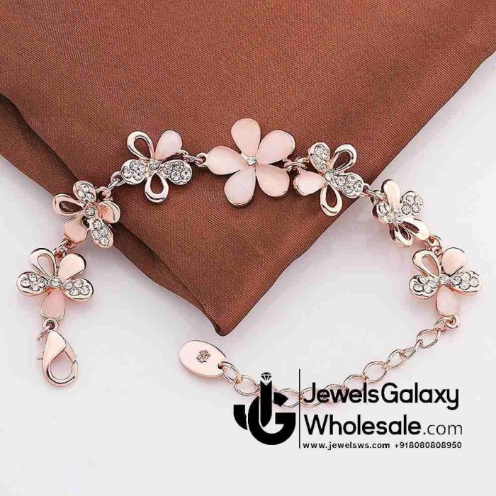 Rose Gold Plated American Diamond Single Strand Floral Bracelet 3020