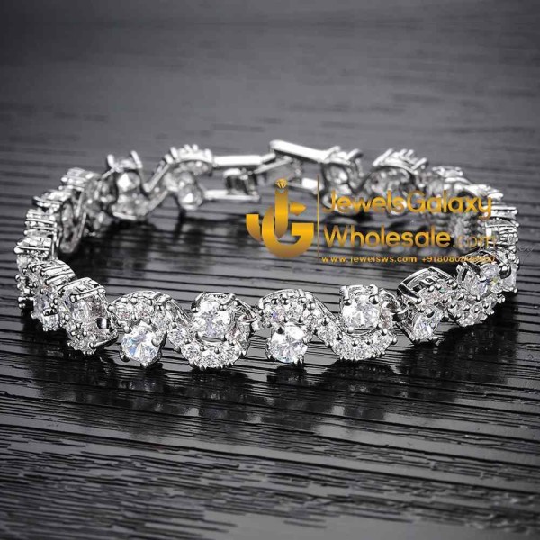 Platinum Plated American Diamond Single Strand Fashion Bracelet 3068