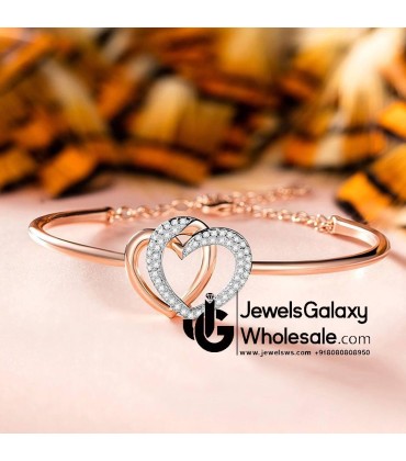 Rose Gold Plated American Diamond Heart Design Fashion Bracelet 3157