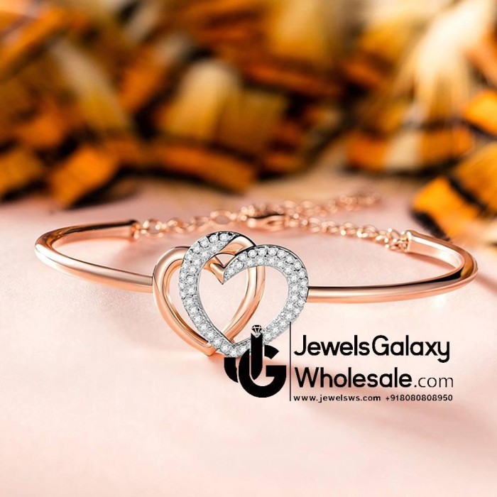 Rose Gold Plated American Diamond Heart Design Fashion Bracelet 3157