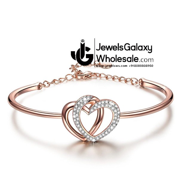 Rose Gold Plated American Diamond Heart Design Fashion Bracelet 3157