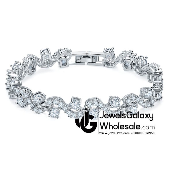 Platinum Plated American Diamond Single Strand Fashion Bracelet 3068