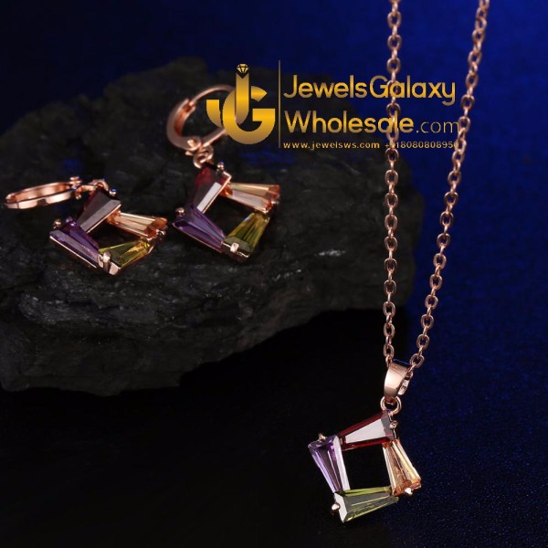 Rose Gold Plated Cubic Zirconia Multicolour Jewellery Set 4011