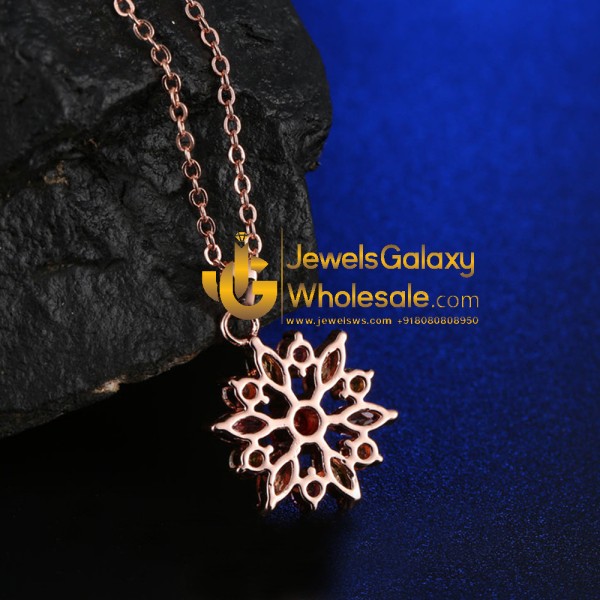 Rose Gold Plated Cubic Zirconia Multicolour Floral Pendant with Ring 4016