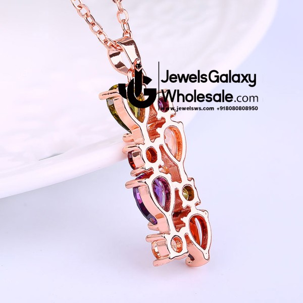 Rose Gold Plated Cubic Zirconia Multicolour Floral Pendant with Ring 4020