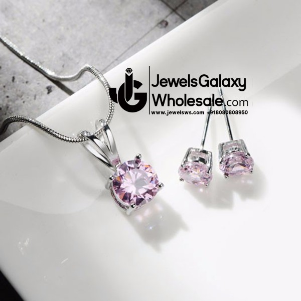 Platinum Plated Pink Crystal Jewellery Set 4030