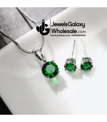 Platinum Plated Green Crystal Jewellery Set 4032