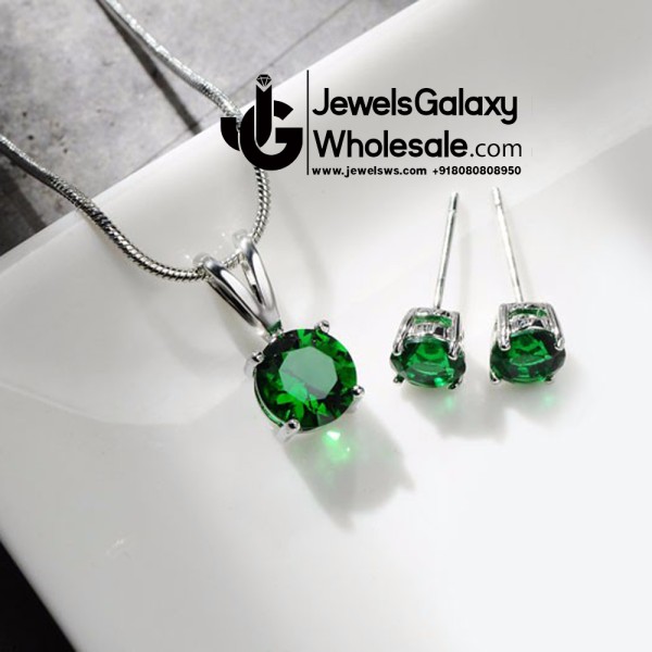 Platinum Plated Green Crystal Jewellery Set 4032