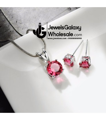 Platinum Plated Red Crystal Jewellery Set 4033