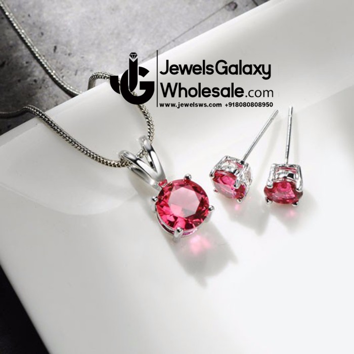 Platinum Plated Red Crystal Jewellery Set 4033