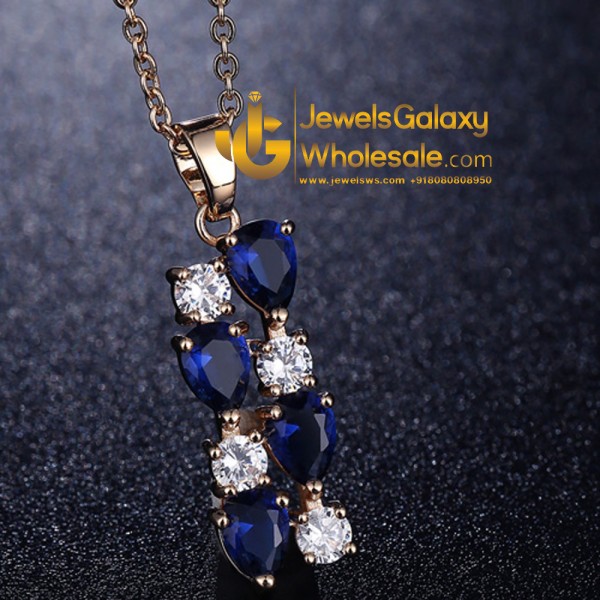 Rose Gold Plated Blue Cubic Zirconia Jewellery Set with Ring 4041