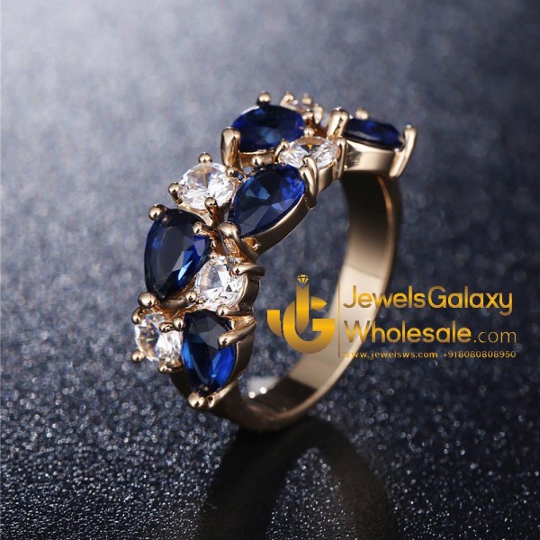 Rose Gold Plated Blue Cubic Zirconia Jewellery Set with Ring 4041