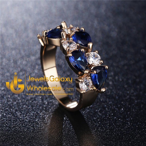 Rose Gold Plated Blue Cubic Zirconia Jewellery Set with Ring 4041