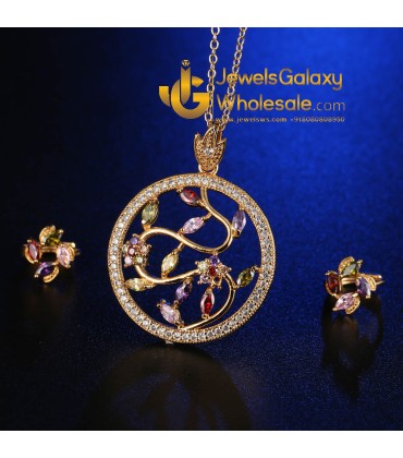 Gold Plated Multicolour Cubic Zirconia Floral Jewellery Set 4043