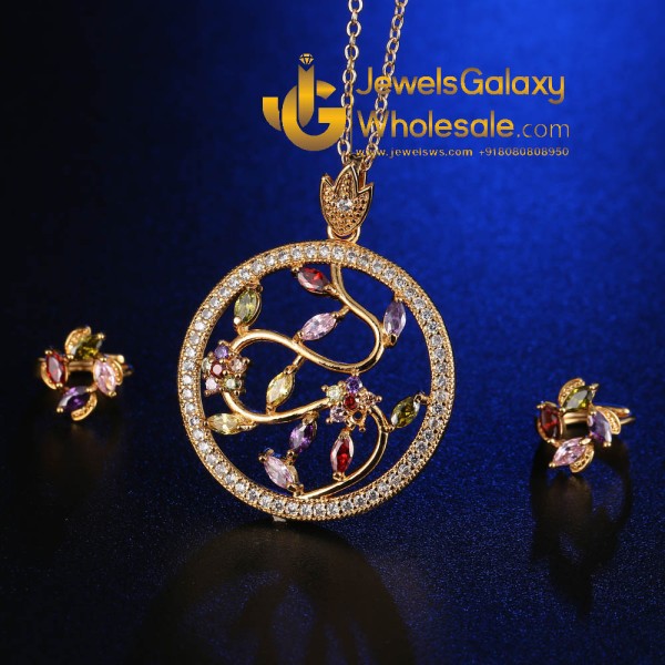 Gold Plated Multicolour Cubic Zirconia Floral Jewellery Set 4043