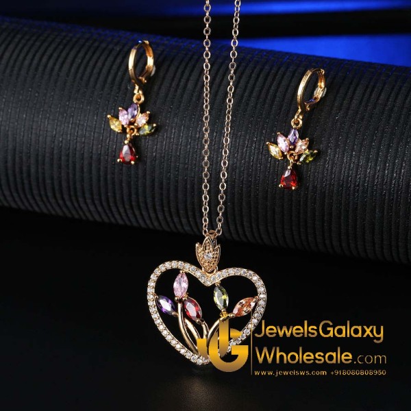 Gold Plated Multicolour Cubic Zirconia Heart shaped Jewellery Set 4044