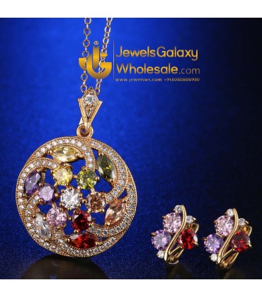 Gold Plated Multicolour Cubic Zirconia Floral Jewellery Set 4045