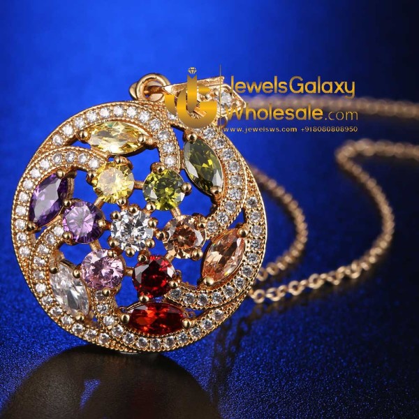 Gold Plated Multicolour Cubic Zirconia Floral Jewellery Set 4045