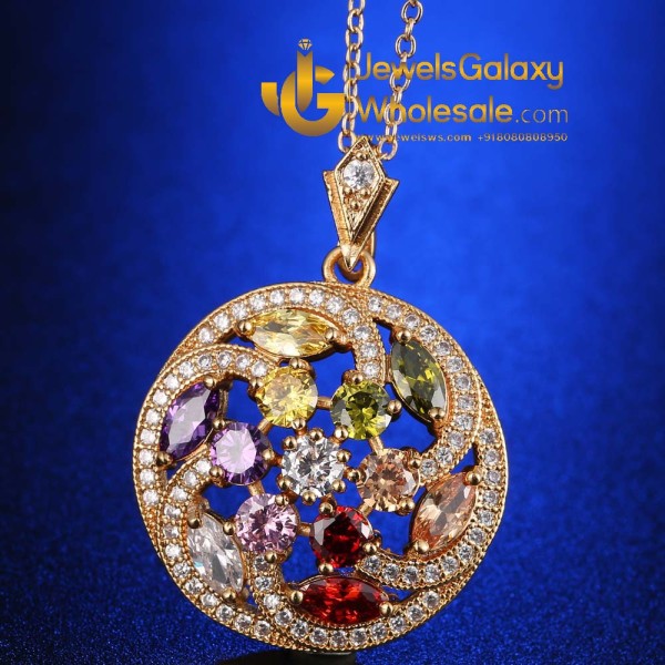 Gold Plated Multicolour Cubic Zirconia Floral Jewellery Set 4045