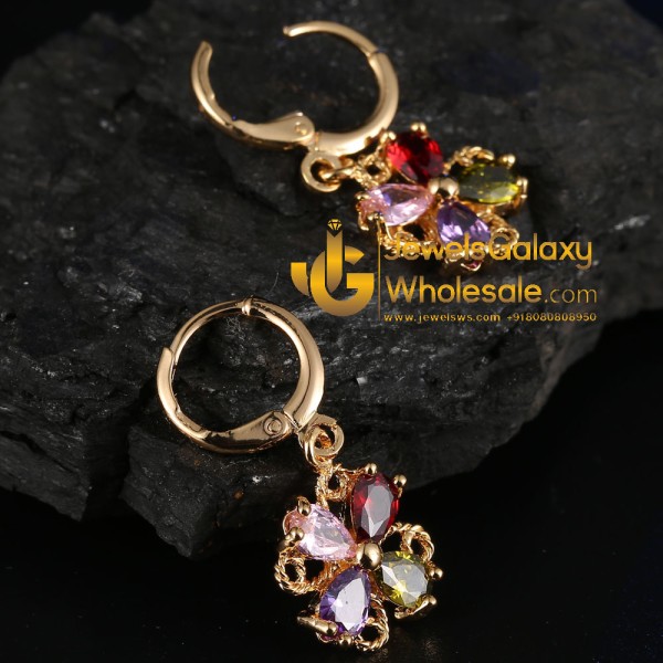 Gold Plated Multicolour Cubic Zirconia Floral Jewellery Set 4046