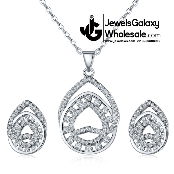 Platinum Plated American Diamond Silver Jewellery Set 4066