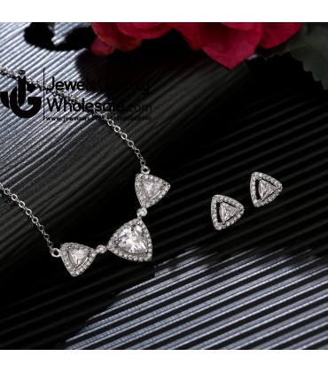 Platinum Plated American Diamond Trigonal Jewellery Set 4070