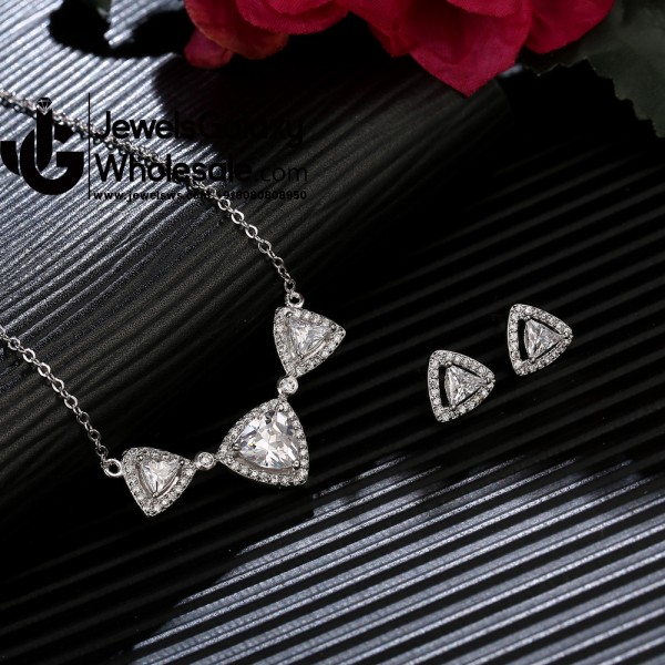 Platinum Plated American Diamond Trigonal Jewellery Set 4070