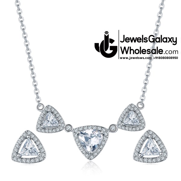 Platinum Plated American Diamond Trigonal Jewellery Set 4070