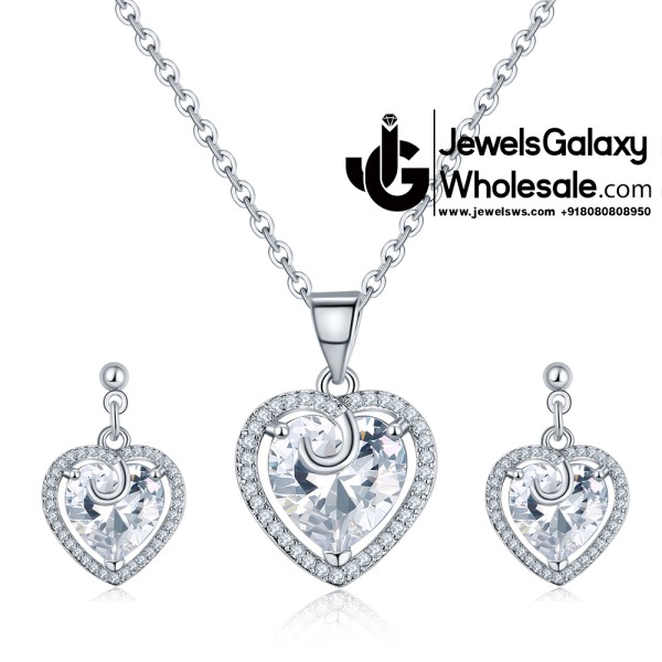 Platinum Plated American Diamond Hearts Jewellery Set 4075