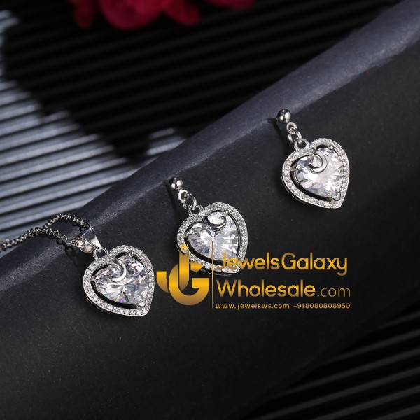 Platinum Plated American Diamond Hearts Jewellery Set 4075
