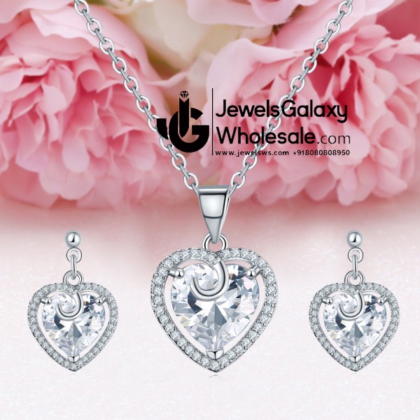 Platinum Plated American Diamond Hearts Jewellery Set 4075