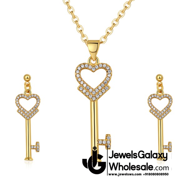 Gold Plated Hearts Golden Key Shaped Jewellery Set 4076