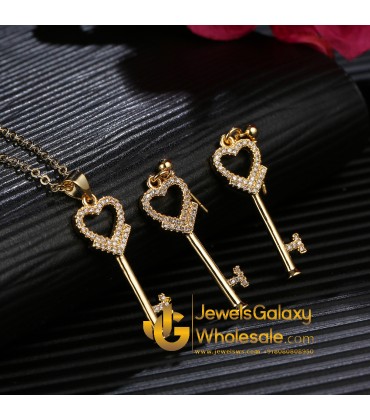 Gold Plated Hearts Golden Key Shaped Jewellery Set 4076