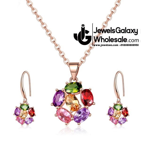 Gold Plated Multicolour Cubic Zirconia Floral Jewellery Set 4085