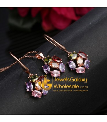 Gold Plated Multicolour Cubic Zirconia Floral Jewellery Set 4085