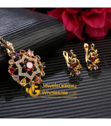 Gold Plated Cubic Zirconia Star Shaped Pendant Set