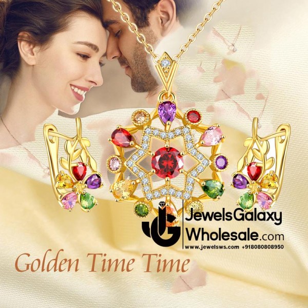 Gold Plated Cubic Zirconia Star Shaped Pendant Set