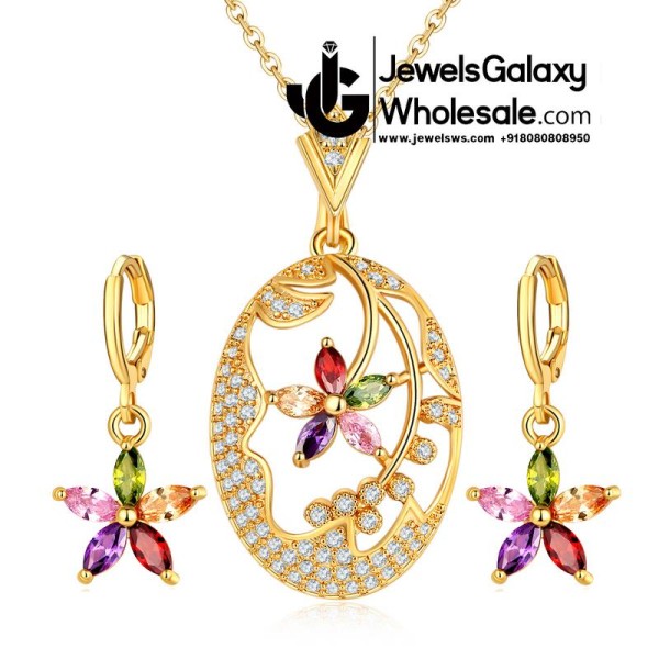 Gold Plated Cubic Zirconia Star Shaped Pendant Set