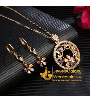 Gold Plated Cubic Zirconia Floral Shaped Pendant Set