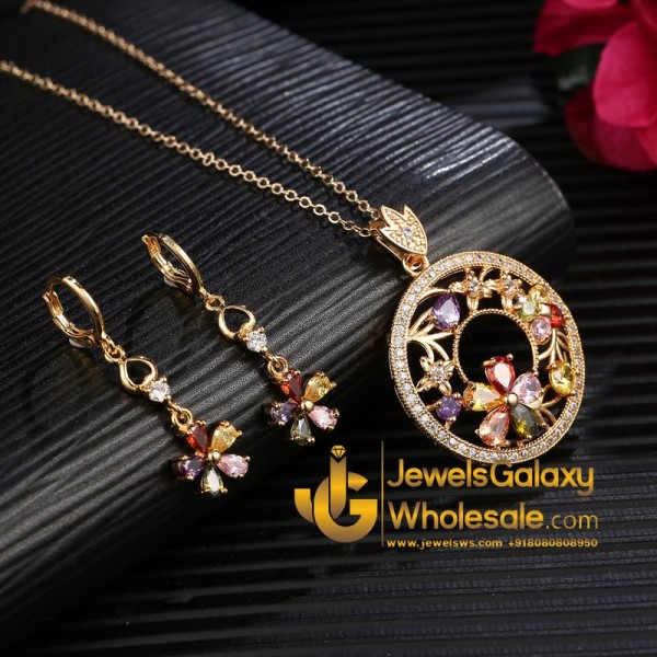 Gold Plated Cubic Zirconia Floral Shaped Pendant Set