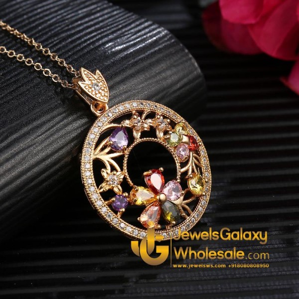 Gold Plated Cubic Zirconia Floral Shaped Pendant Set