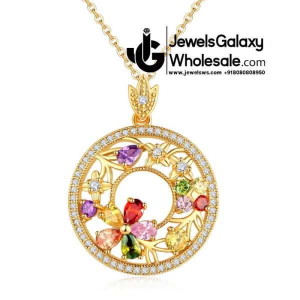 Gold Plated Cubic Zirconia Floral Shaped Pendant Set