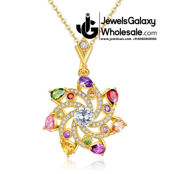 Gold Plated Cubic Zirconia Floral Shaped Pendant Set