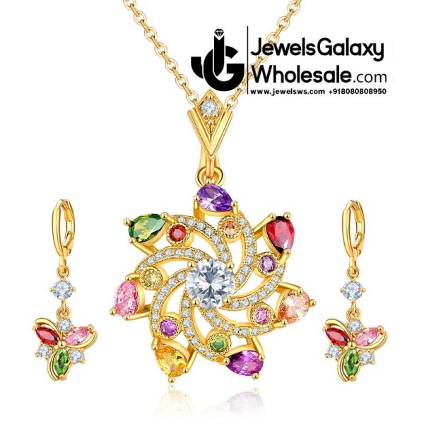 Gold Plated Cubic Zirconia Floral Shaped Pendant Set