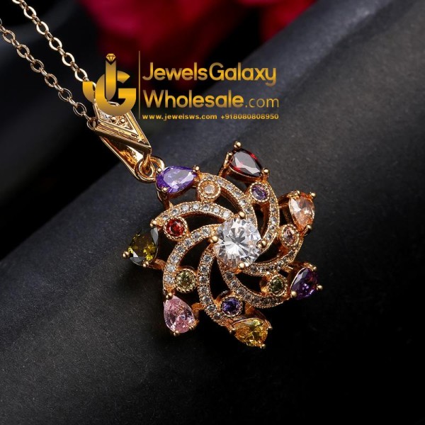 Gold Plated Cubic Zirconia Floral Shaped Pendant Set