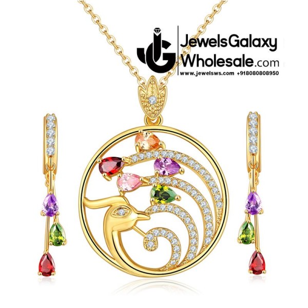 Gold Plated Cubic Zirconia Mayur Pendant Set