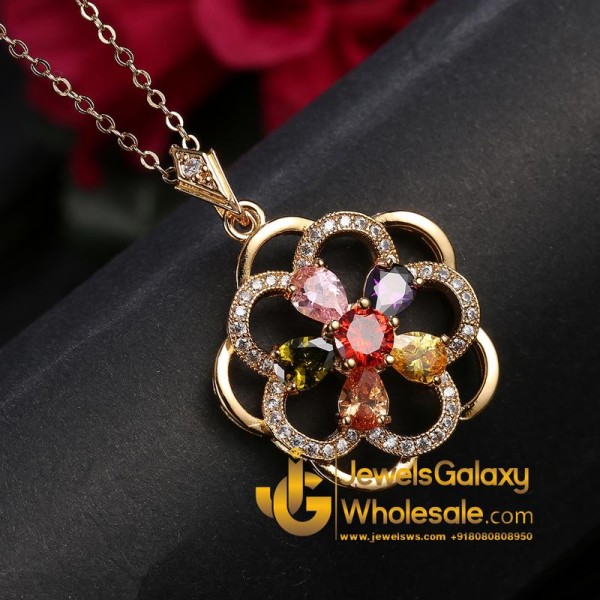 Gold Plated Cubic Zirconia Floral Shaped Pendant Set