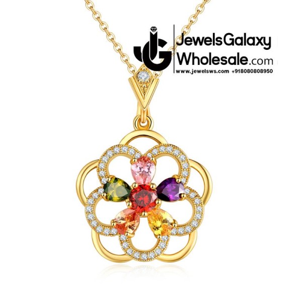 Gold Plated Cubic Zirconia Floral Shaped Pendant Set