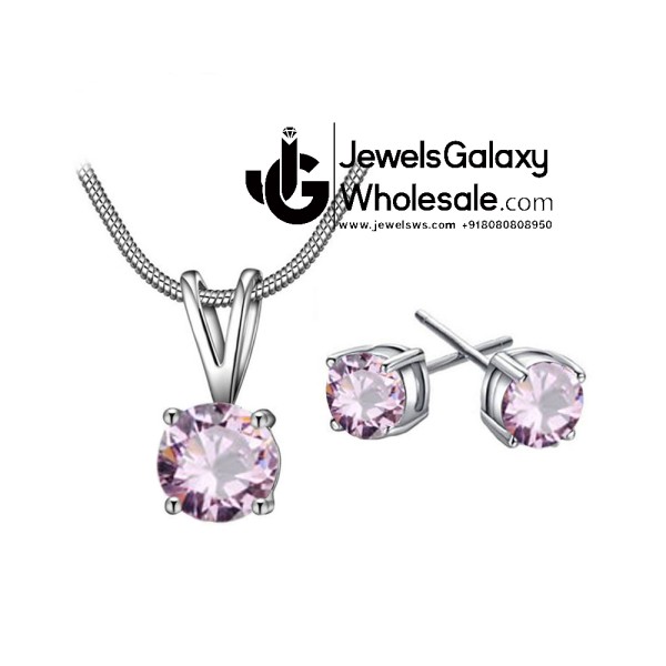 Platinum Plated Pink Crystal Jewellery Set 4030