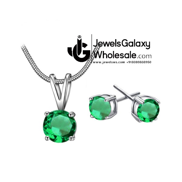 Platinum Plated Green Crystal Jewellery Set 4032